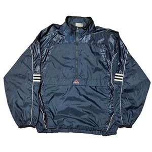 Vintage 90s Adidas Windbreaker Jacket Blue Black White Size LARGE Halfzip Retro